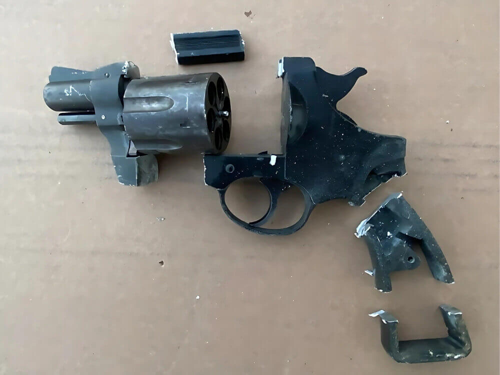 A revolver AFTER gun destruction service in California.