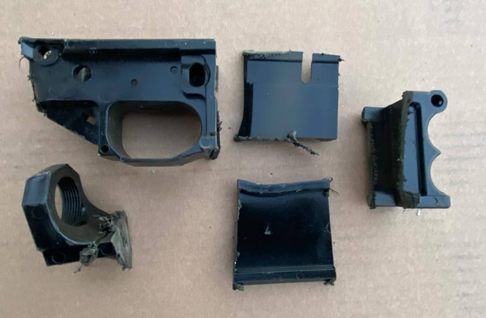 An illegal home-built rifle AFTER firearm destruction in California.