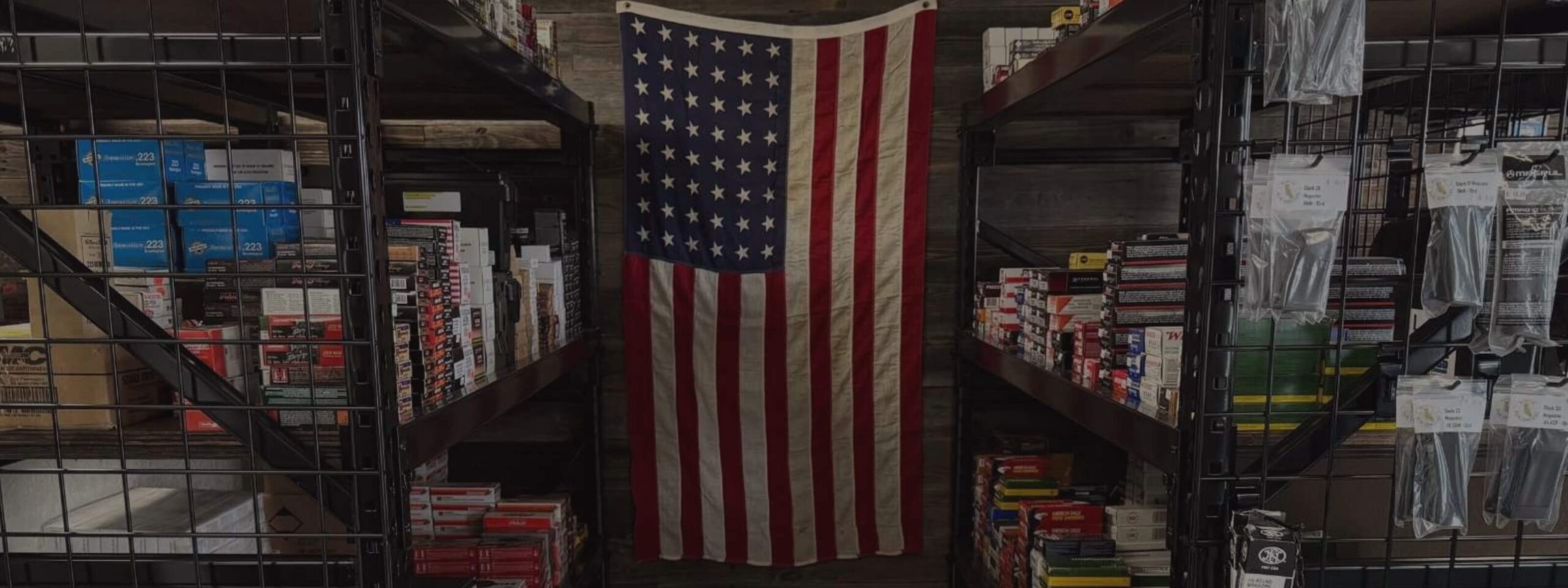 Boxes of ammunition stocked on shelves at Rocklin, CA store.